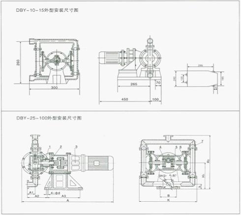 DBY型電動隔膜泵主要外形尺寸圖
